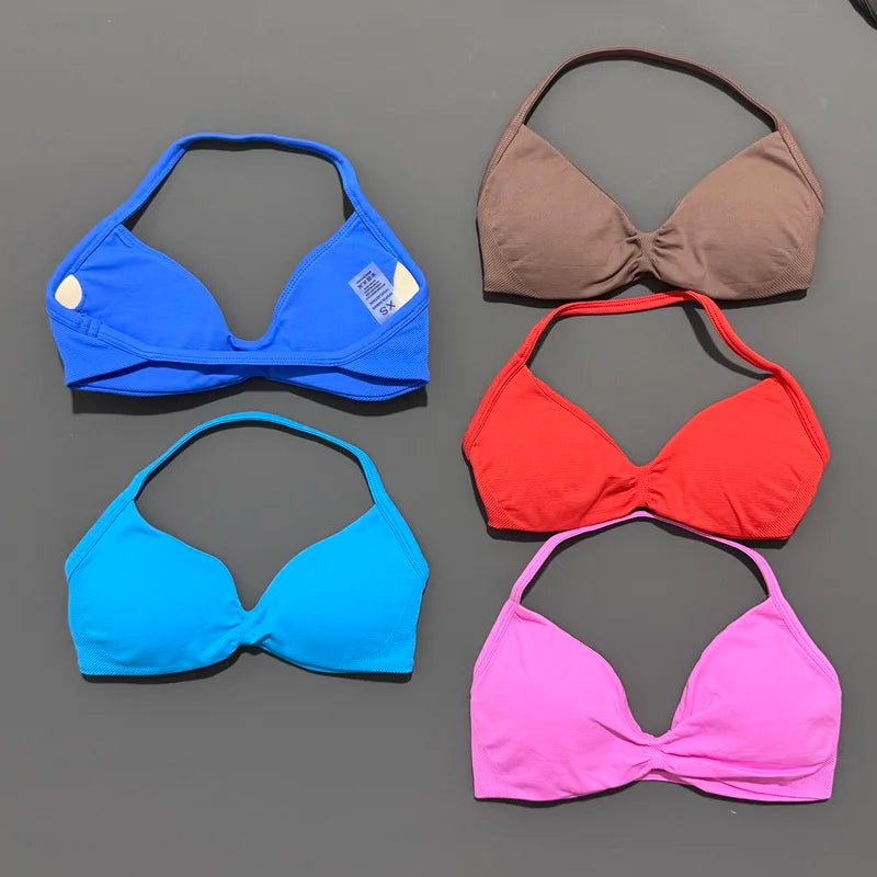 HISTELLO Strappy Sports Bra – High Support Scrunch Push-Up Halter