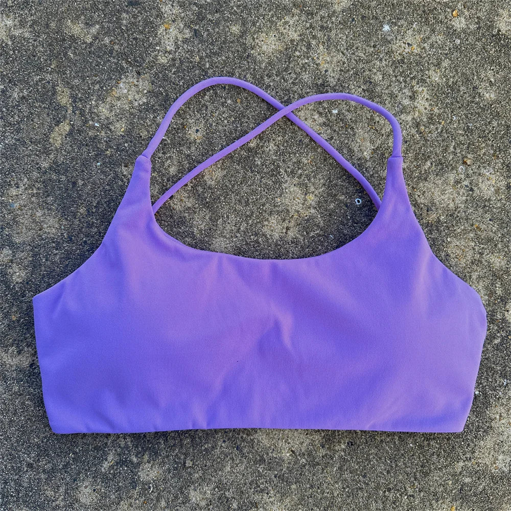 Cross Back Hollow Yoga Sports Bra – Push-Up Chest Pad Fitness Gym Top