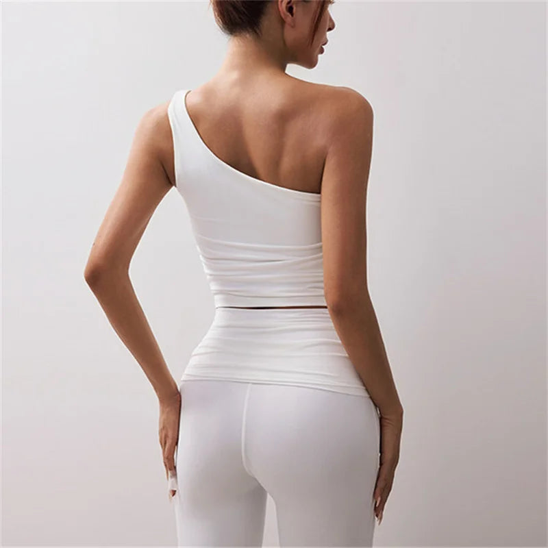 One Shoulder Yoga Bras Women Sports Top Crop Athletic Vest Push Up Underwear BH Sports Bra Sportswear Wire Free Gym Shirts XP100