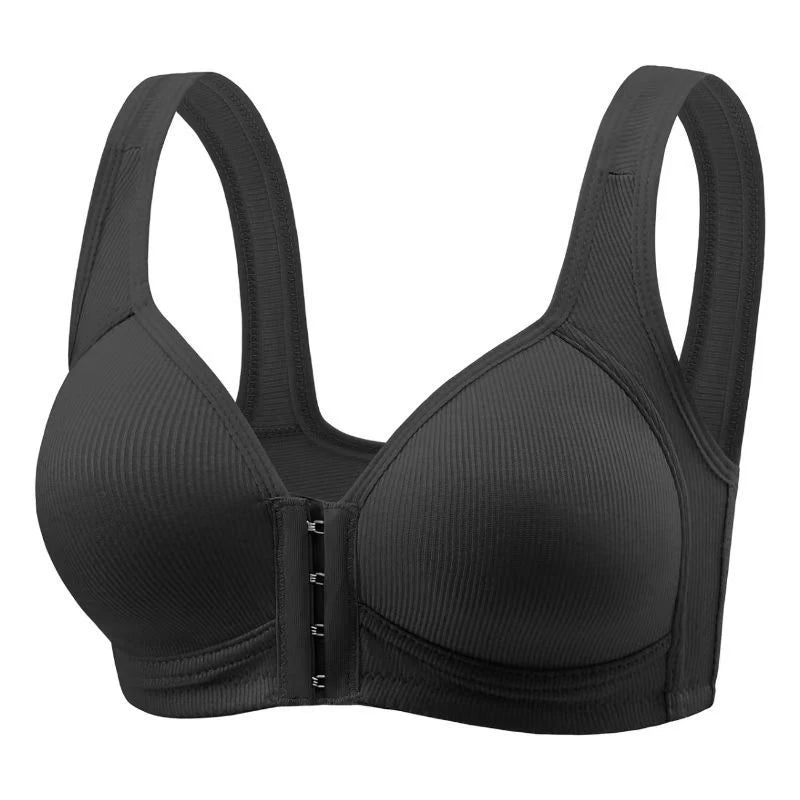 Fallsweet Seamless Front Closure Bra For Women Solid Wire-Free Push Up Bralette Full Coverage Fixed Cups Comfortable Underwear