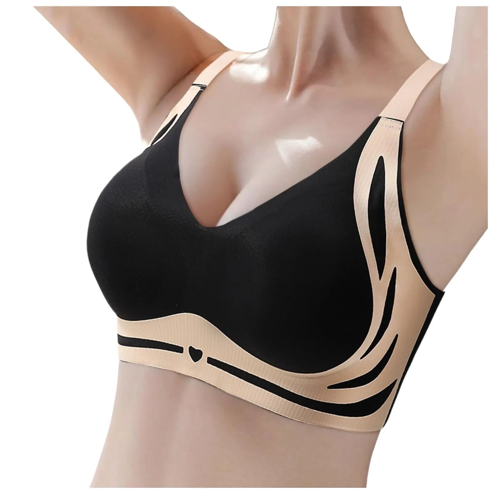 Adjustable V-Neck Wireless Push-Up Bra – Anti-Sagging Cotton Half Cup 34–44
