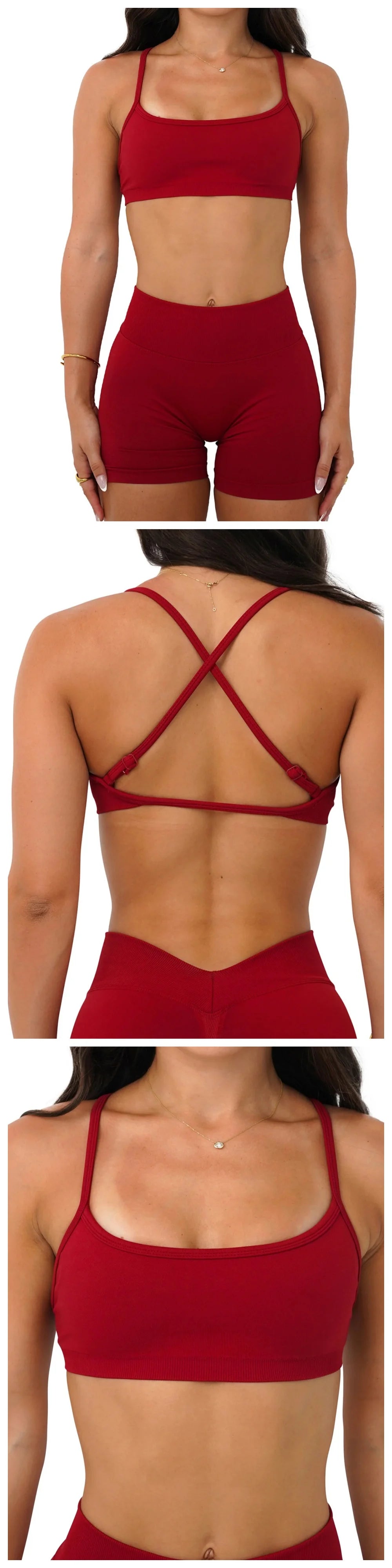 Seamless Yoga Sports Bra – 3-Way Convertible Strap Removable Pads