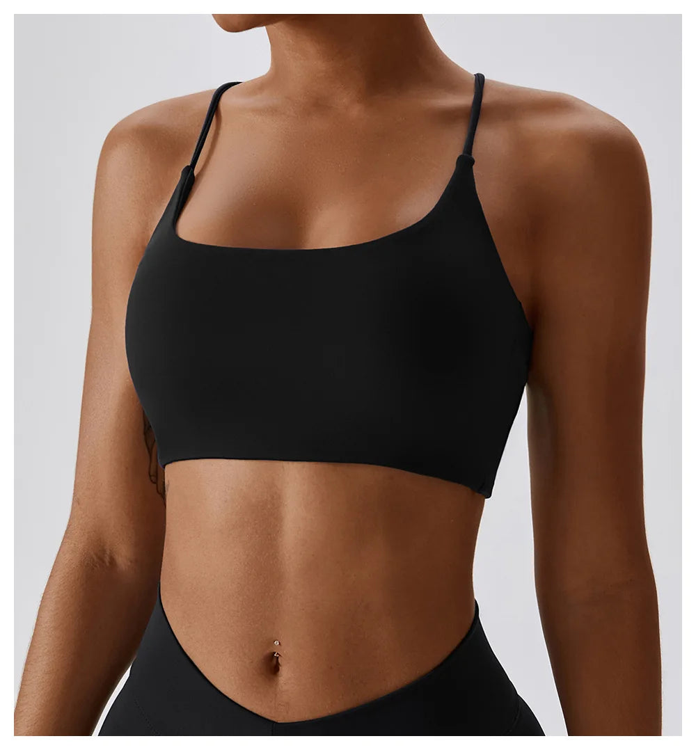 U-Shape Cross Back Sports Bra – Multi-Strap Padded Gym & Yoga Top
