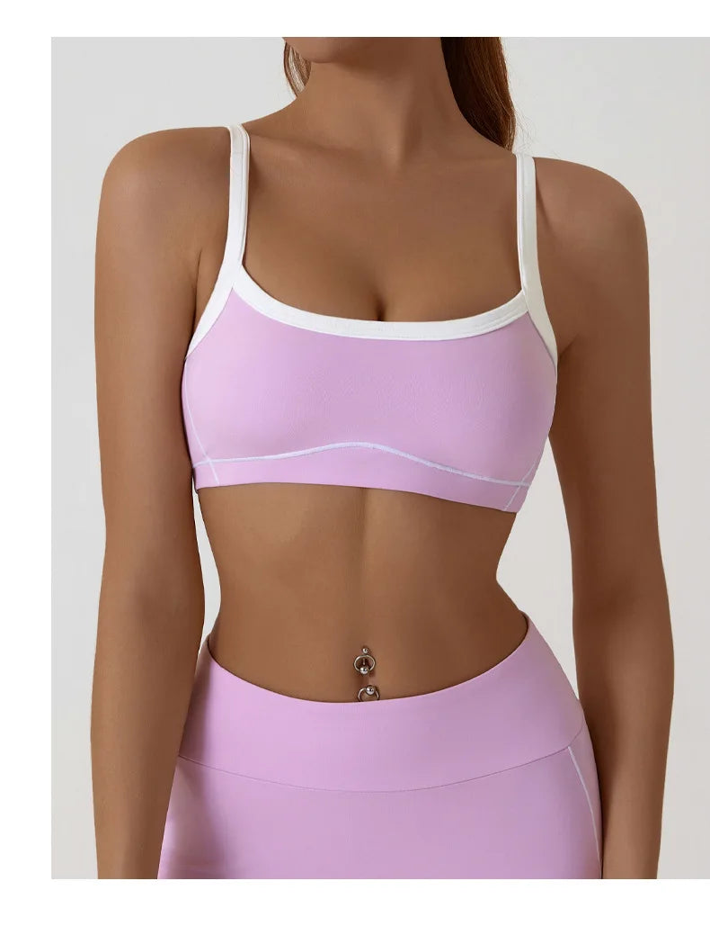 Women Yoga Sports Bra Color Clashing Shock Absorbing Brassiere Full Cup Breathable Gym Tube Top Bra Yoga Workout Underwear