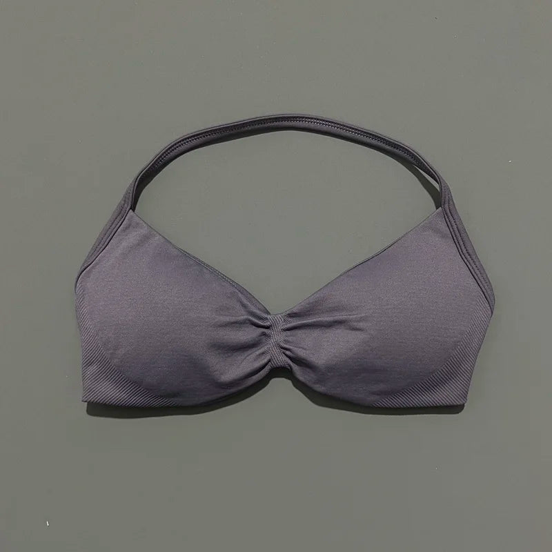 HISTELLO Seamless Strappy Sports Bra – Halter Yoga & Gym Top