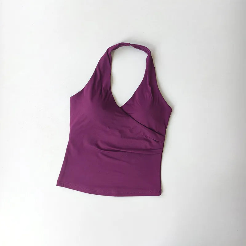 V-Neck Cross Halter Yoga Vest – Padded Sports Bra Beautiful Back