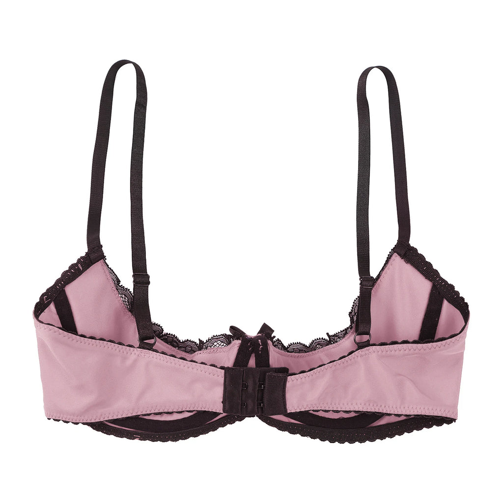 Women Sexy Open Cups Bra Tops Exposed Nipples Balconette Lingerie Contrast Lace Push Up Underwire Brassiere Underwear Nightwear
