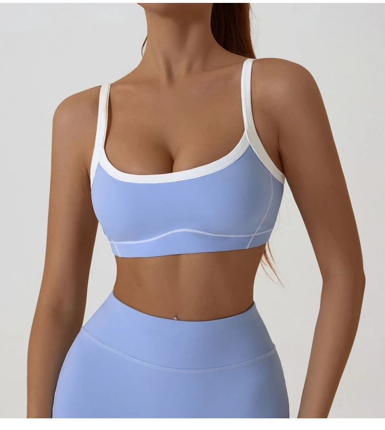 Women Yoga Sports Bra Color Clashing Shock Absorbing Brassiere Full Cup Breathable Gym Tube Top Bra Yoga Workout Underwear