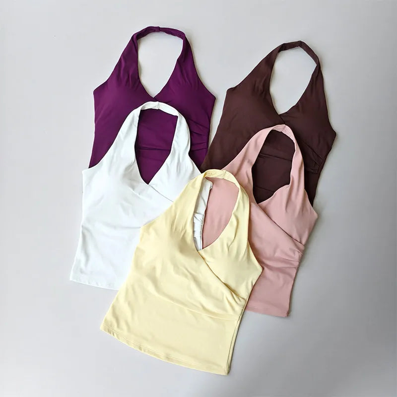 V-Neck Cross Halter Yoga Vest – Padded Sports Bra Beautiful Back