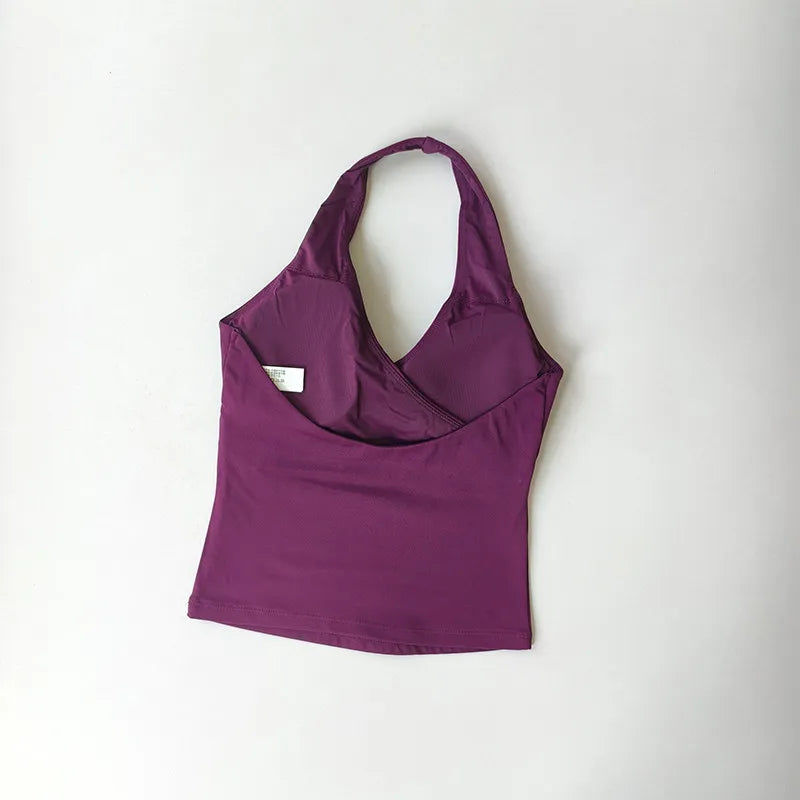 V-Neck Cross Halter Yoga Vest – Padded Sports Bra Beautiful Back