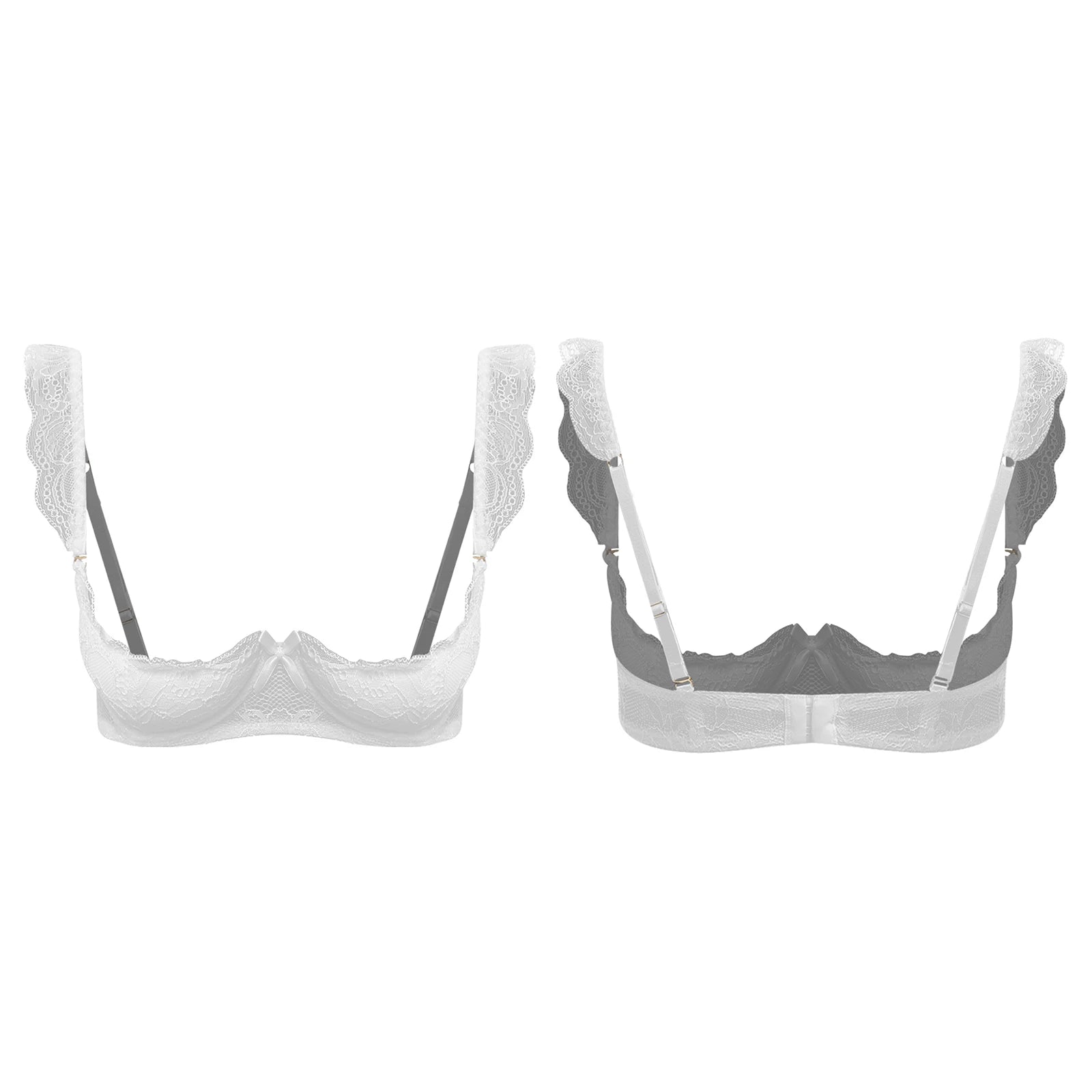 Womens Floral Lace 1/4 Cup Bra Removable 2cm Thick Pads Underwired Balconette Bra  Ruffled Spaghetti Straps Brassiere Lingerie