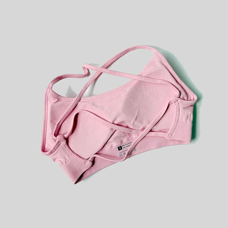 WAREBALL Backless Sports Bra Women Seamless Yoga Top Bra Padded Gym Crop Top Stretchy Breathable Fitness Sports Top