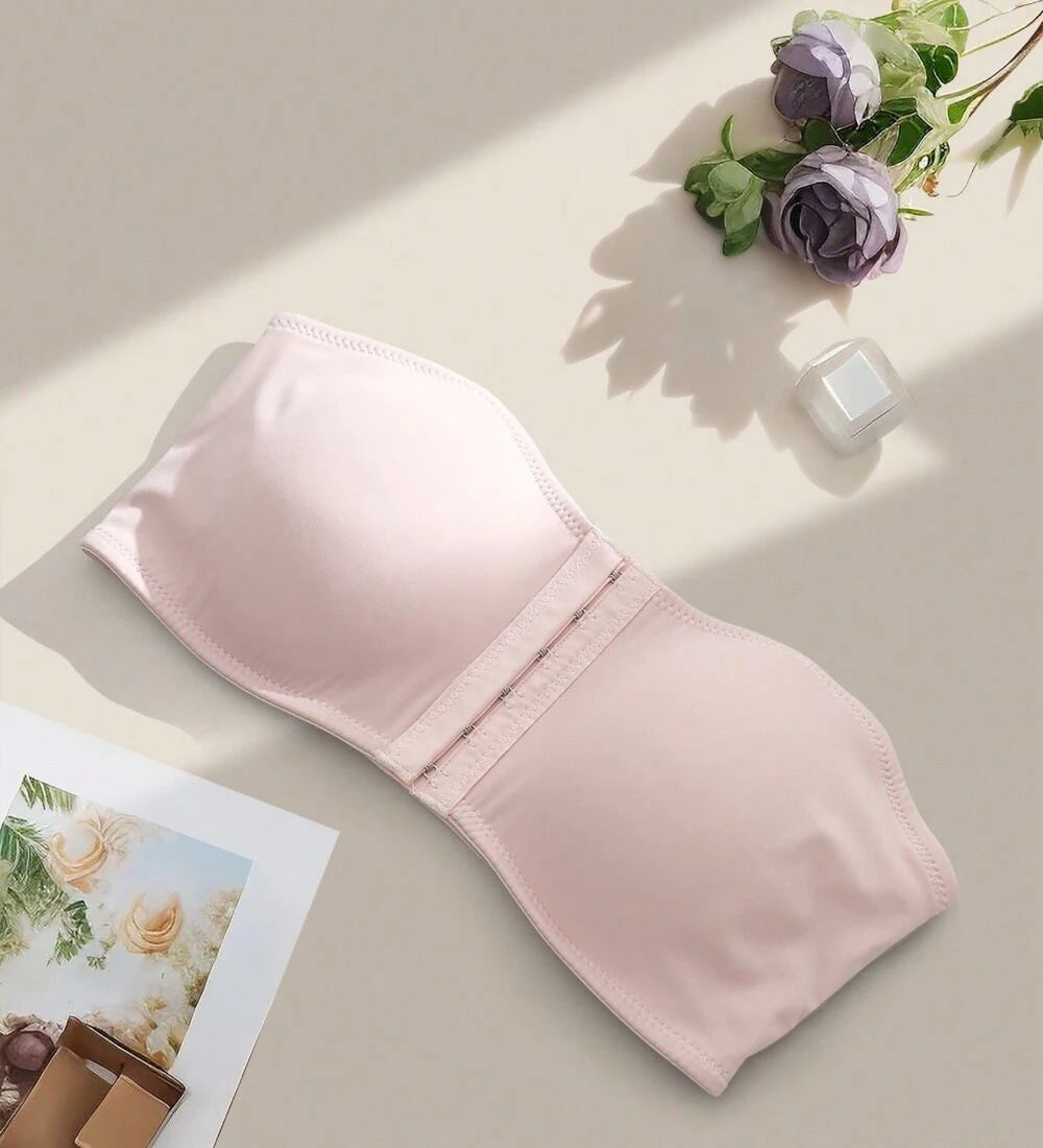 Plus Size Front Fastening Bandeau Bra – Strapless Wire-Free Padded Push-Up S–2XL
