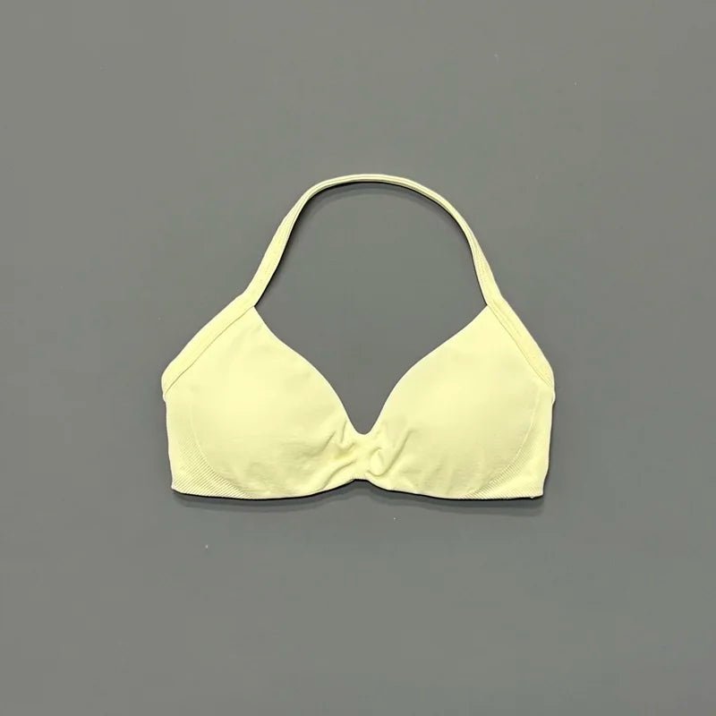 HISTELLO Strappy Sports Bra – High Support Scrunch Push-Up Halter