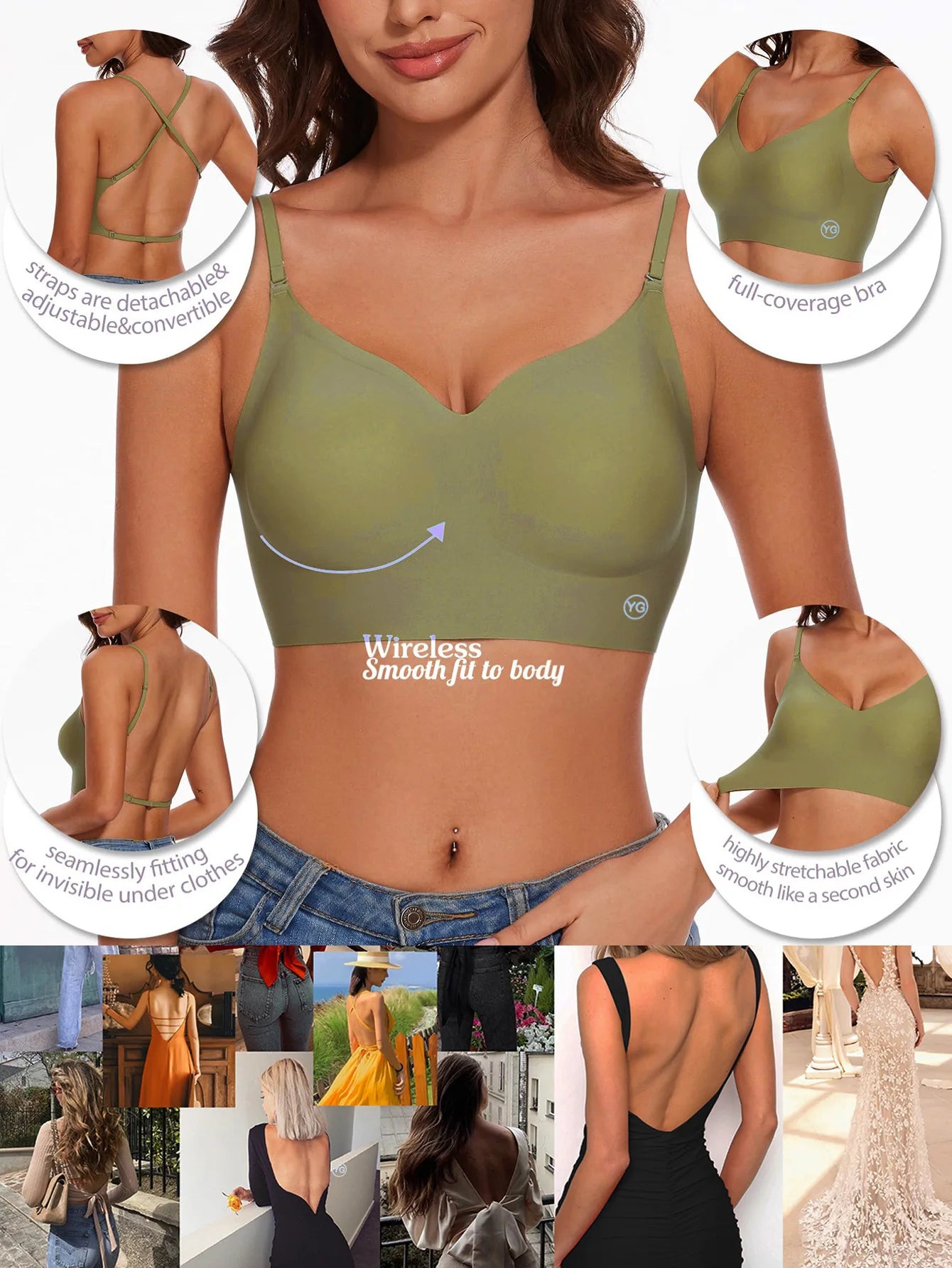 Invisible Deep U Plunge Bra – Backless Strapless Push-Up (S–XXL)