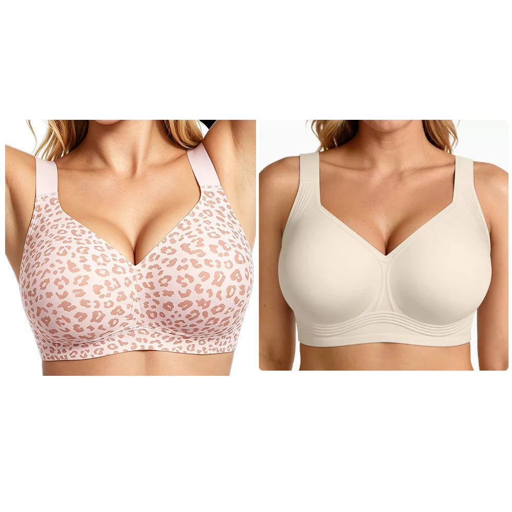 Women's Seamless Jelly Soft Support Bra Leopard Print Wire-Free Full Cup Thin Plus Size Bra Breathable Push Up Bra Large Bust