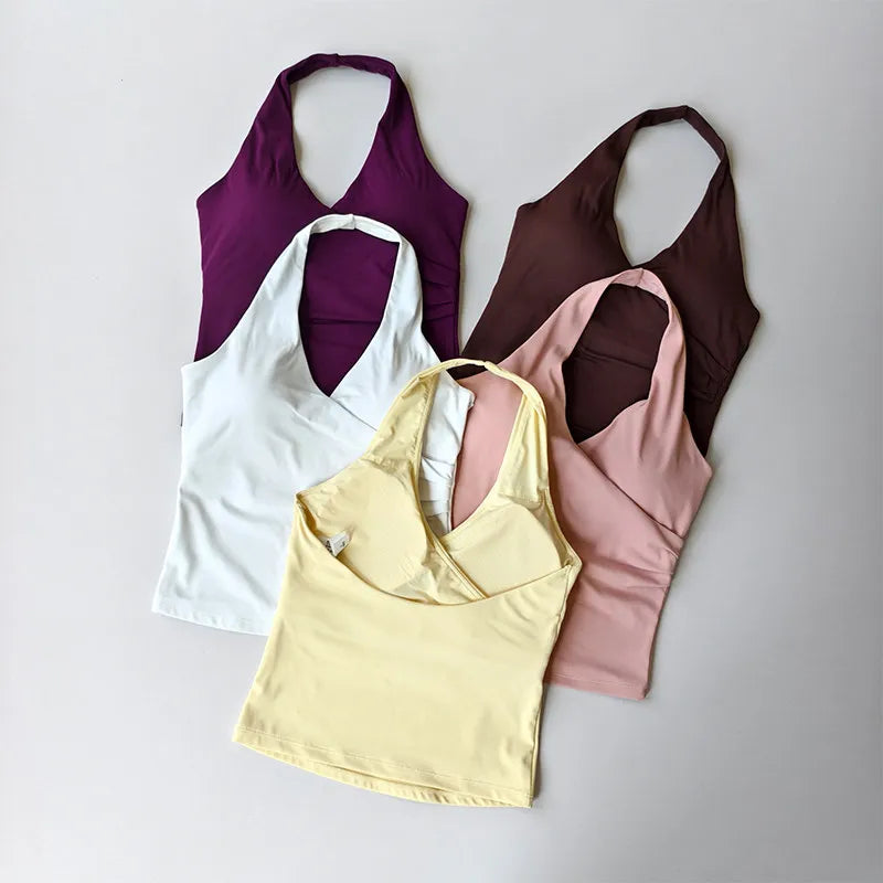 V-Neck Cross Halter Yoga Vest – Padded Sports Bra Beautiful Back