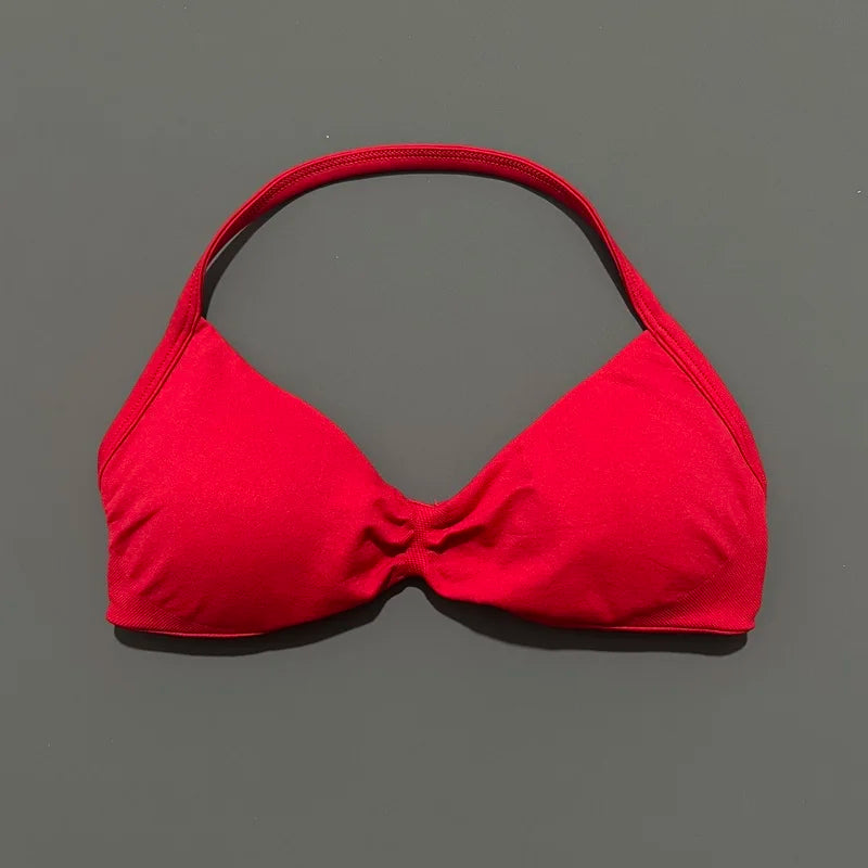 HISTELLO Strappy Sports Bra – High Support Scrunch Push-Up Halter