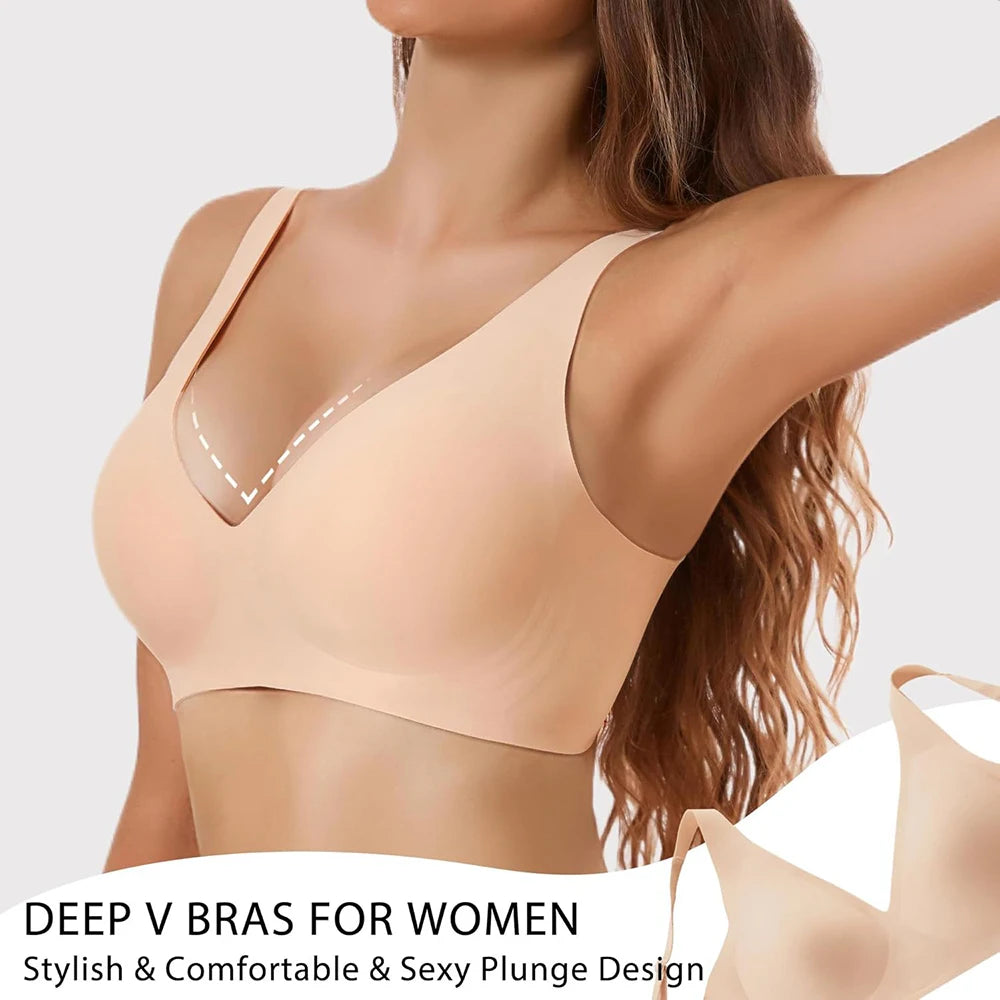 Plus Size Jelly Bra – 3D Support Wireless Push-Up Full Coverage V-Neck S–4XL