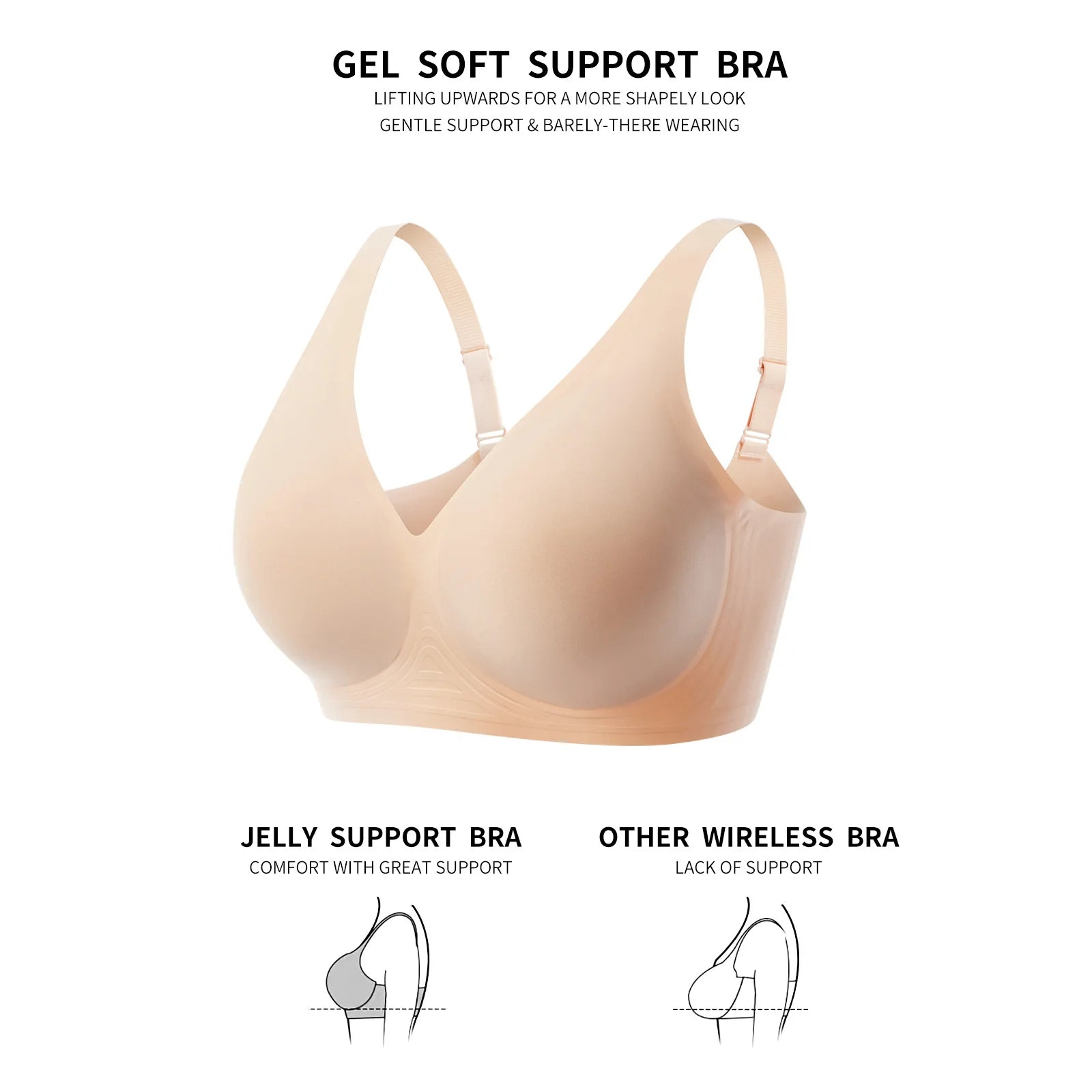 Women's Wire-free Seamless Bra Soft Support Full Cup Thin Padded Bra Breathable and Comfortable Everyday Push Up Bra