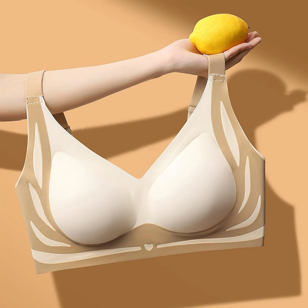 Adjustable V-Neck Wireless Push-Up Bra – Anti-Sagging Cotton Half Cup 34–44