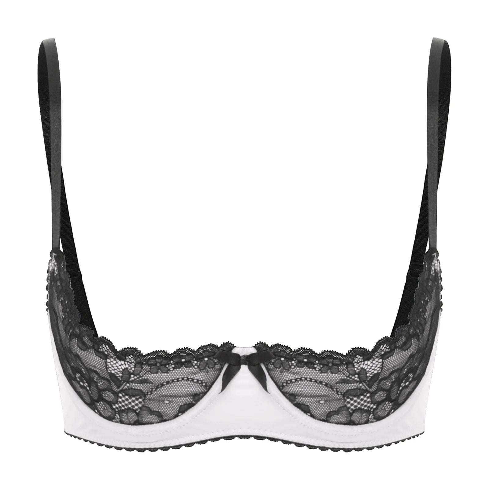 Women Sexy Open Cups Bra Tops Exposed Nipples Balconette Lingerie Contrast Lace Push Up Underwire Brassiere Underwear Nightwear
