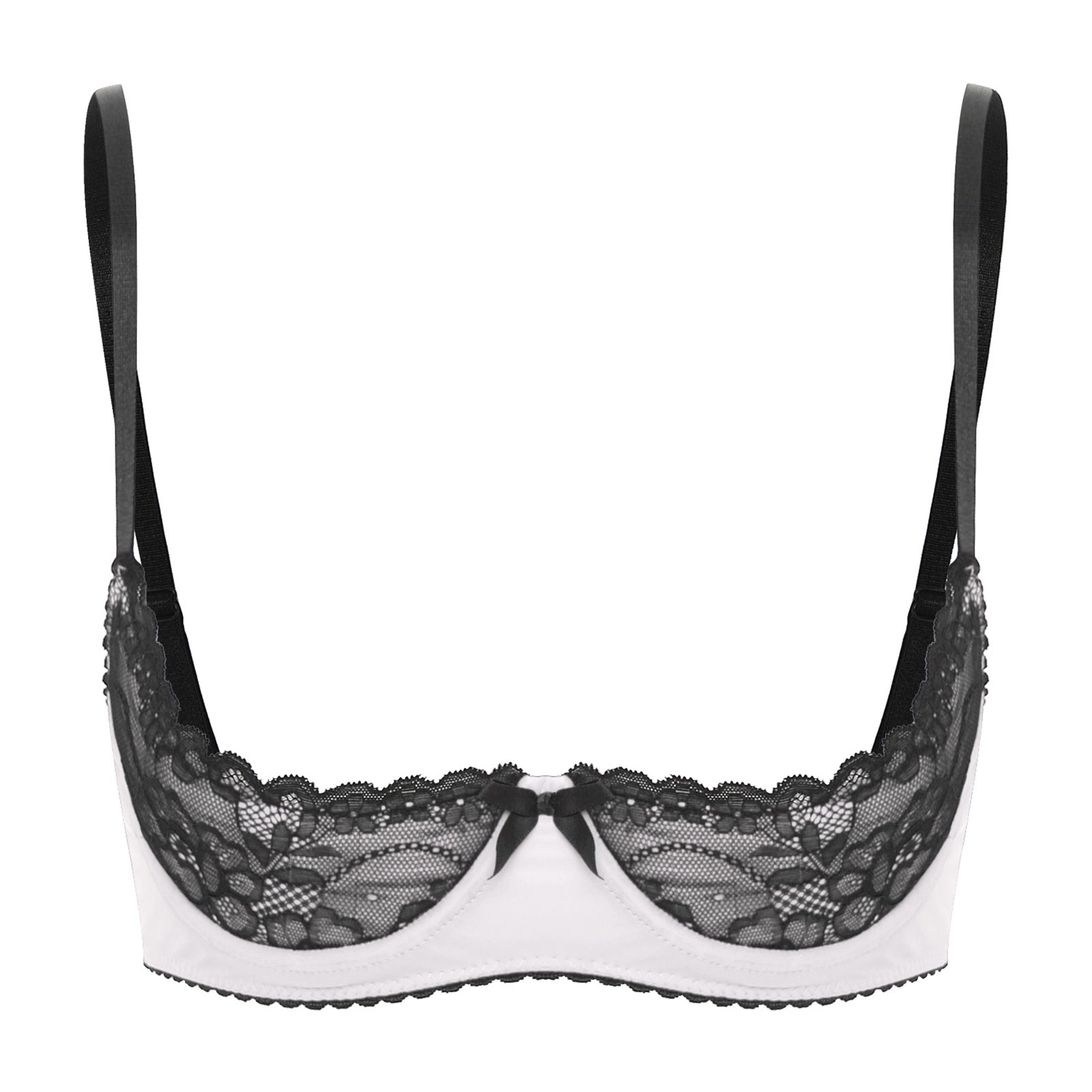 Women Sexy Open Cups Bra Tops Exposed Nipples Balconette Lingerie Contrast Lace Push Up Underwire Brassiere Underwear Nightwear