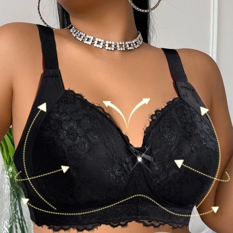 Plus Size Push-Up Plunge Bra – Lace Side Support for Big Bust