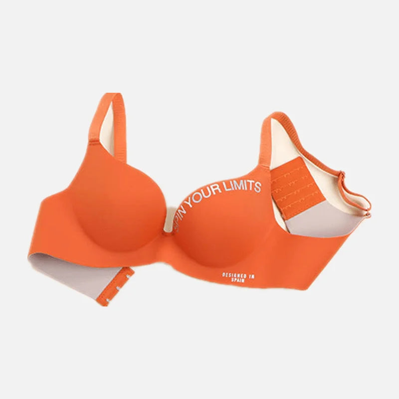 Orange bra with text on a light gray background