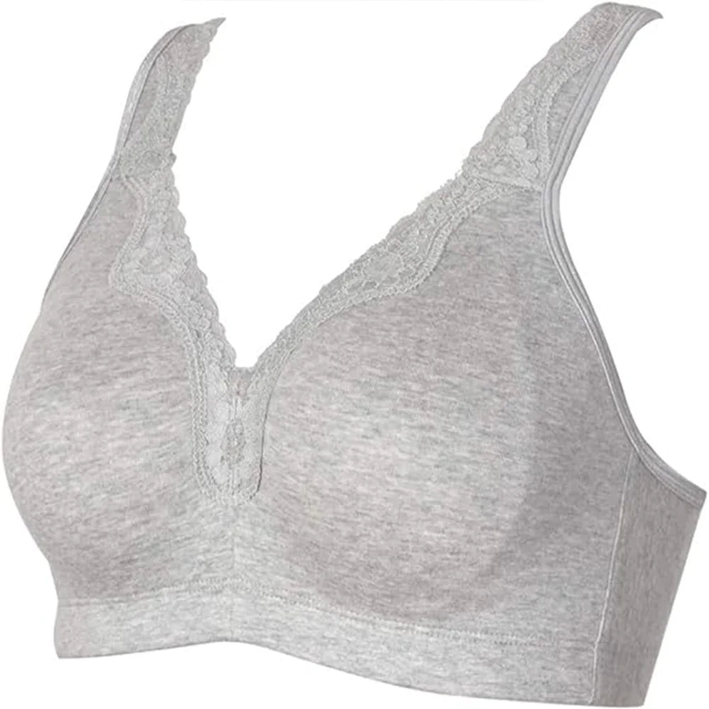 Sheroine Women's Floral Lace Cotton Bra Plus Size Wire-Free Non-Foam Comfort Wide Straps Full Coverage Sleep Underswear