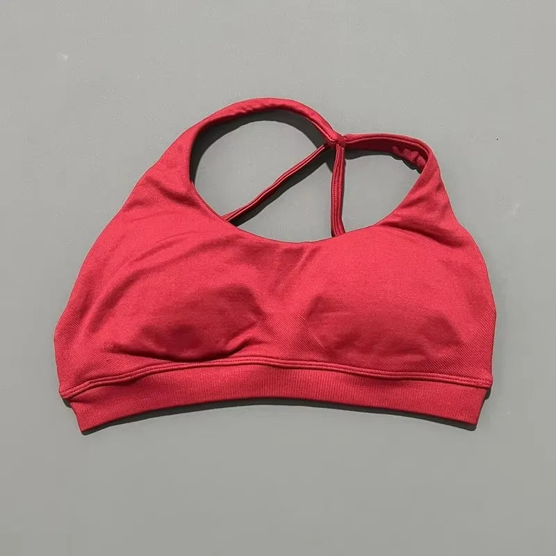 Red bikini top on a gray background