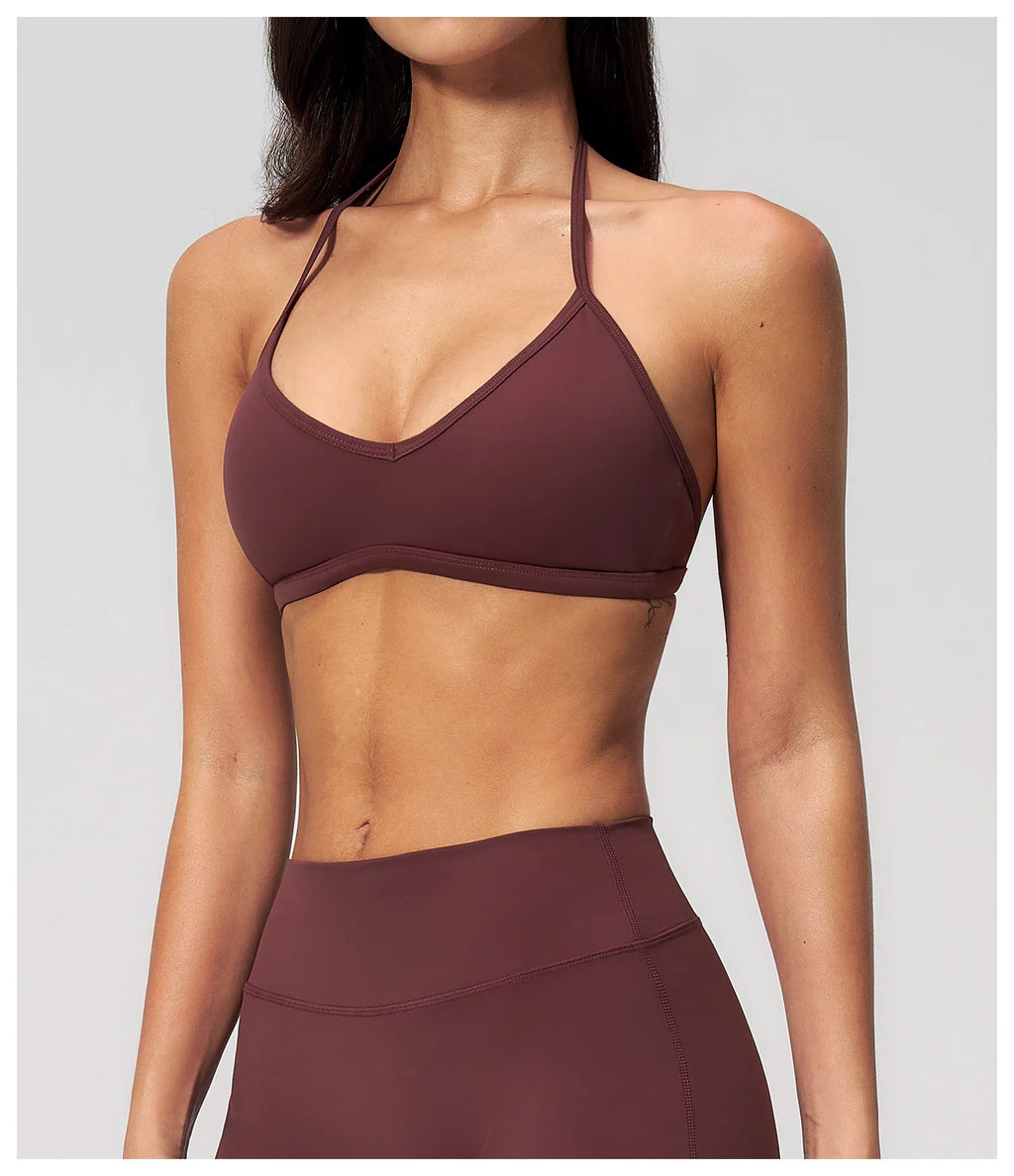 Brushed Halter Neck Yoga Bra – Shockproof Quick-Dry Sports Underwear