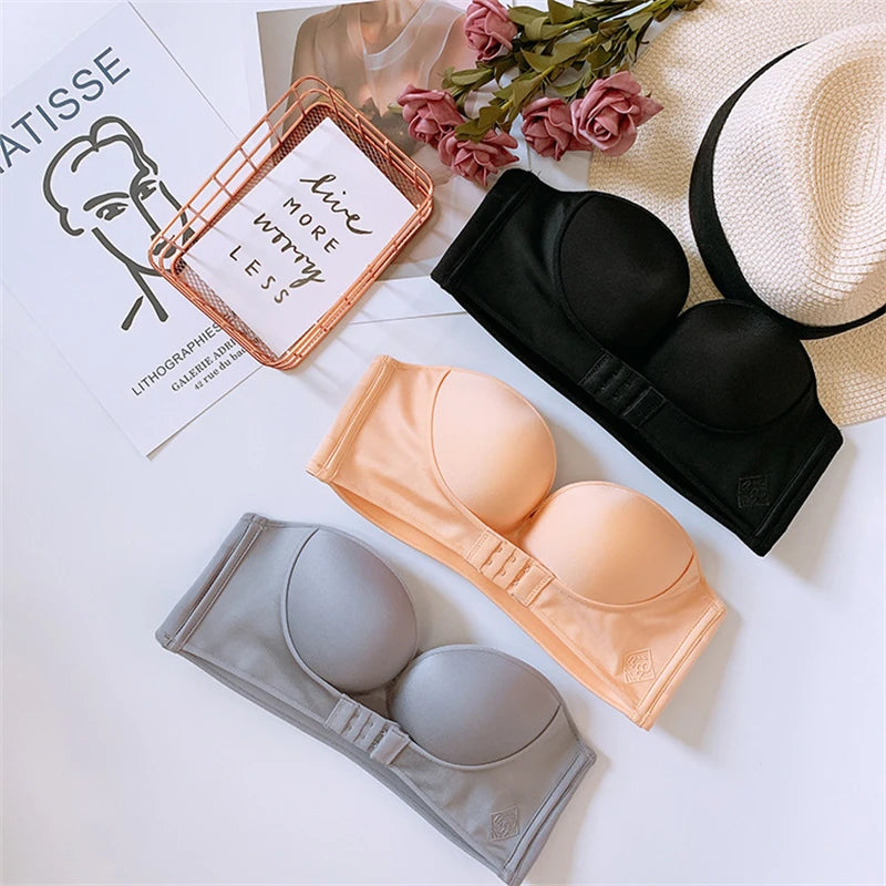 FINETOO Front Closure Strapless Bra – Wireless One-Piece Invisible Push-Up