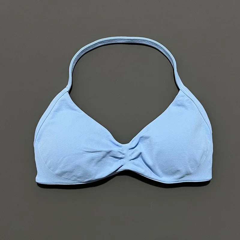 HISTELLO Seamless Strappy Sports Bra – Halter Yoga & Gym Top