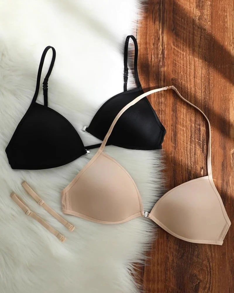 Seamless Triangle Cup Bra – Cross Strap Front Buckle
