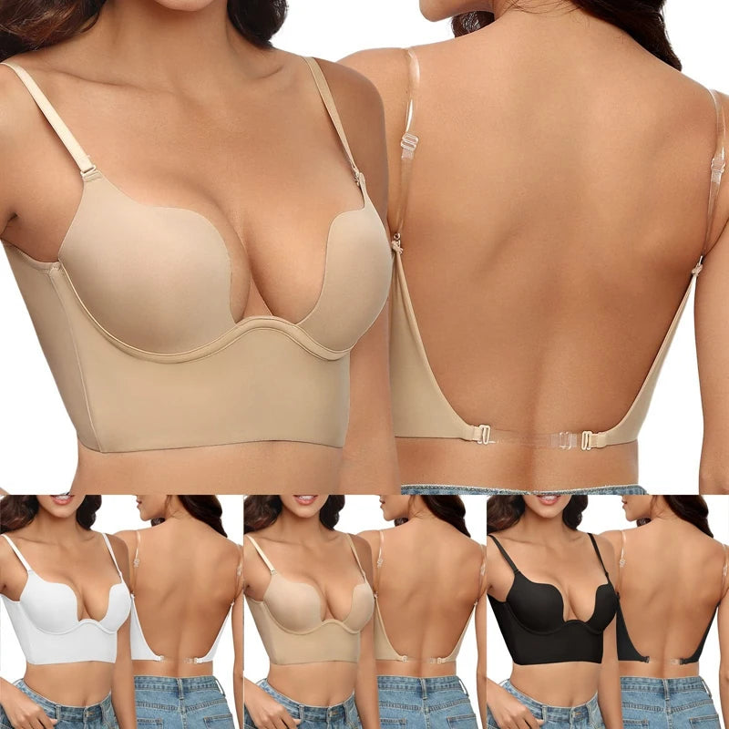 Invisible Deep U Plunge Bra – Backless Strapless (4 Styles)
