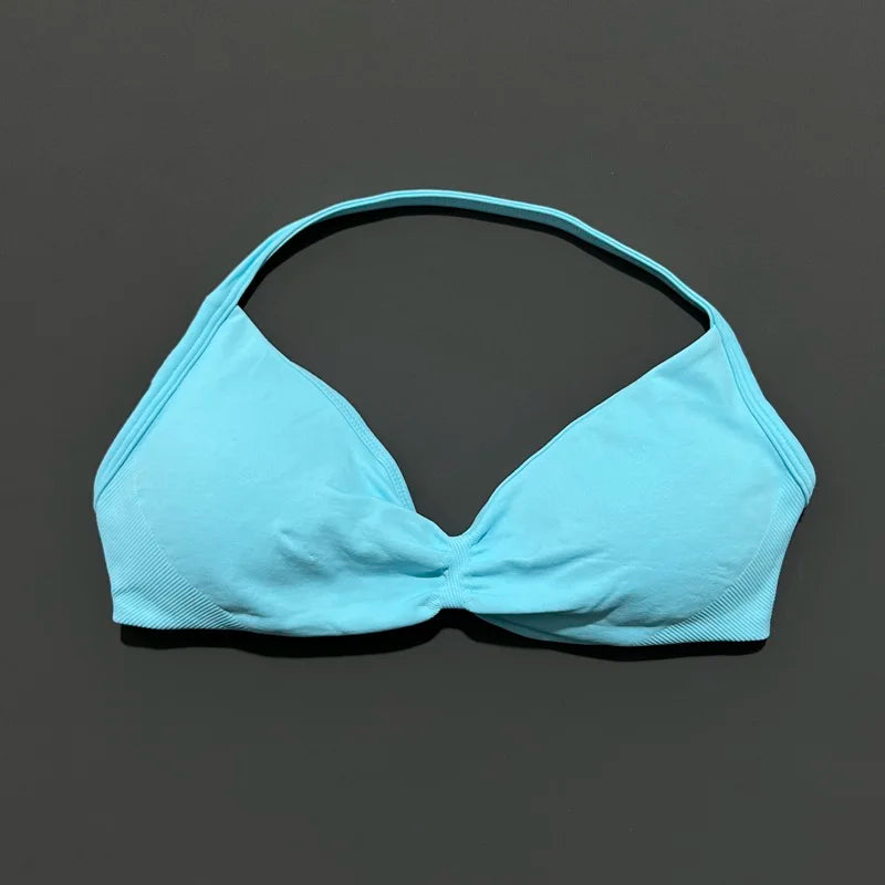 HISTELLO Strappy Sports Bra – High Support Scrunch Push-Up Halter