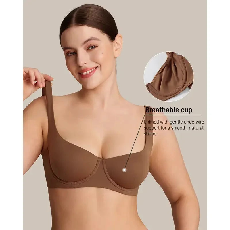 Large Size Underwire Full Support Seamless Unlined Balconette Bra Underwear Solid Color Comfortable Sports Yoga No Trace Bra