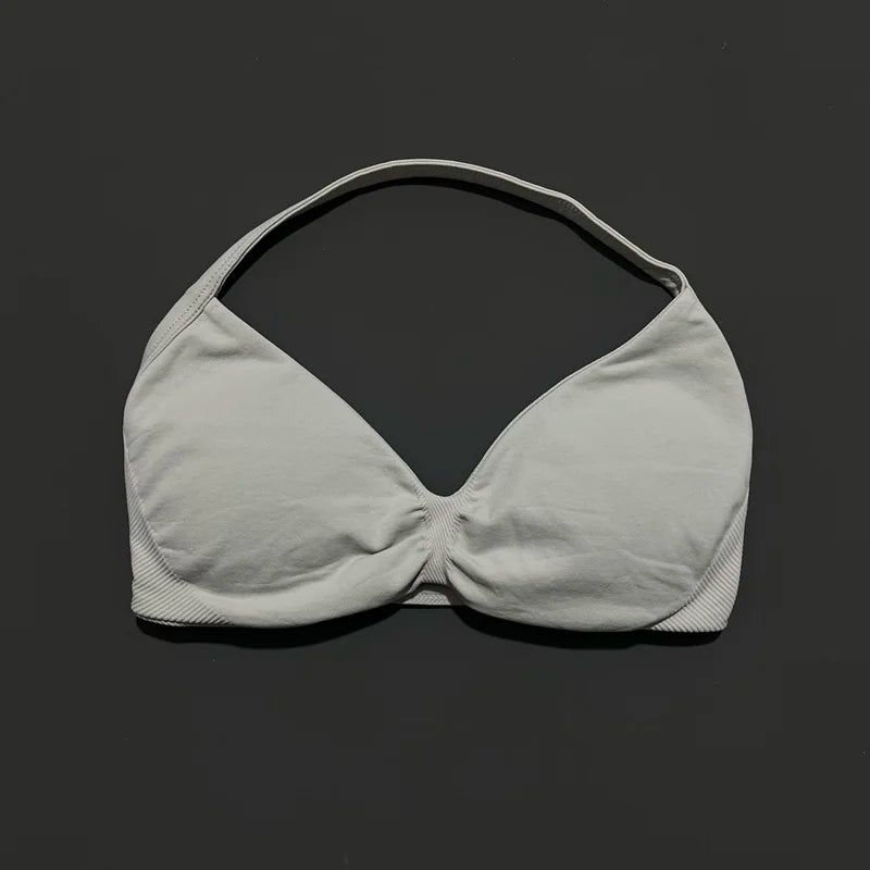 HISTELLO Strappy Sports Bra – High Support Scrunch Push-Up Halter