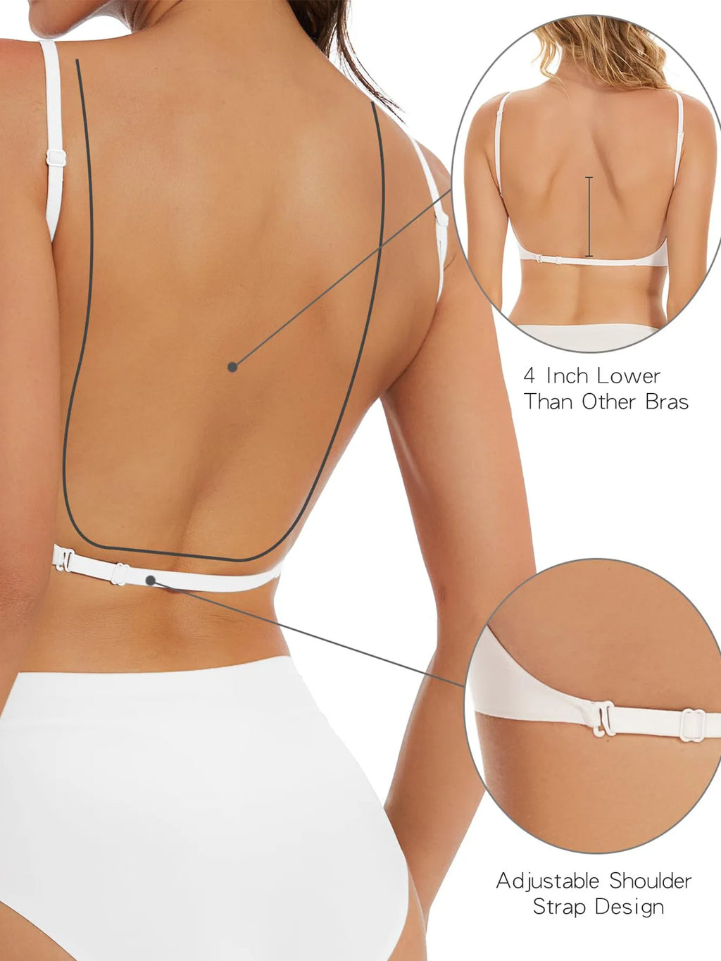 Invisible Deep U Plunge Bra – Backless Strapless Push-Up (S–XXL)