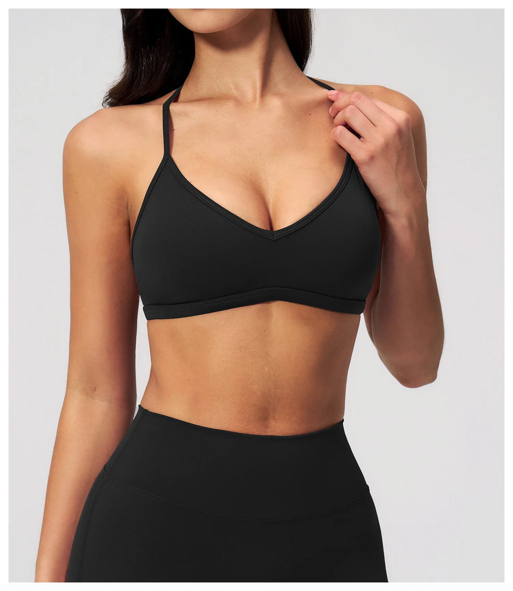 Hearuisavy Sports Bra Gym Women Halter Neck Yoga Bra Halter Neck Brushed Yoga Bra Running Pilates Quick Drying Workout Top Femal