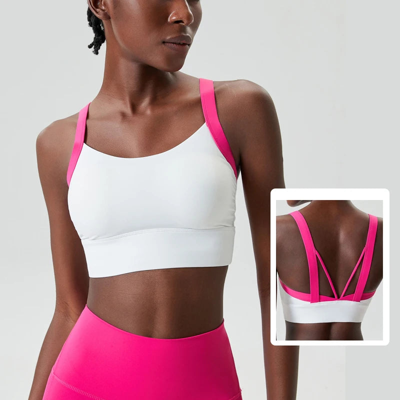 Women Fitness Yoga Bra Stretchy Soft Sexy Back Gym Crop Top Fashion Patchwork Running Top Breathable Quick Dry Sports Underwear