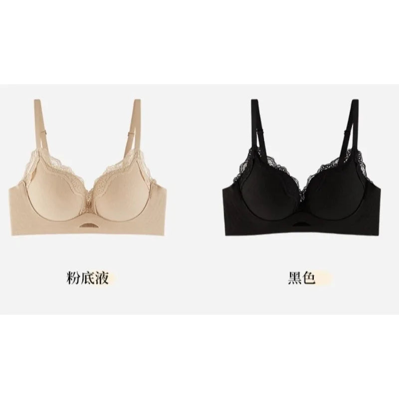 Elegant Matte Lace Bralette AB Cup, Wireless Push Up Bra Small Chest, Gathers Anti Sagging, Seamless Soft Cup T-Shirt Bra 32-38