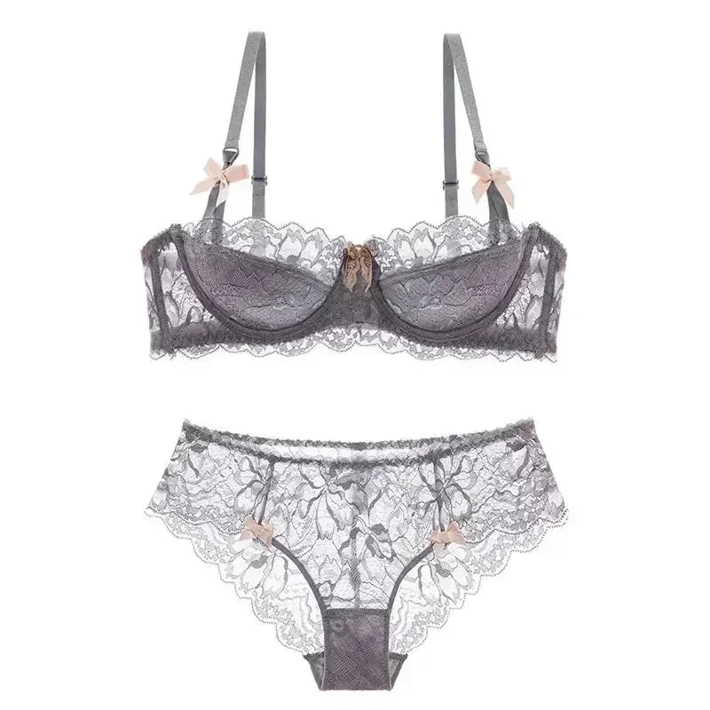 MOYISU French Romantic Lace Bra & Underwear Set – Push-Up 3/4 Cup