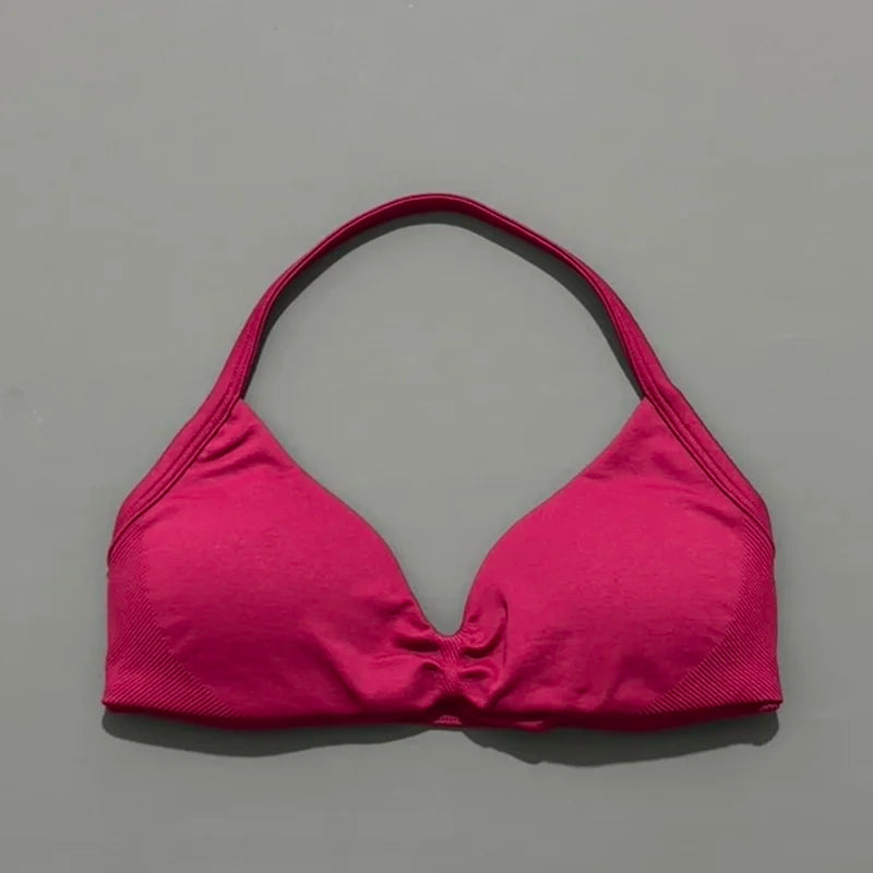 HISTELLO Seamless Strappy Sports Bra – Halter Yoga & Gym Top