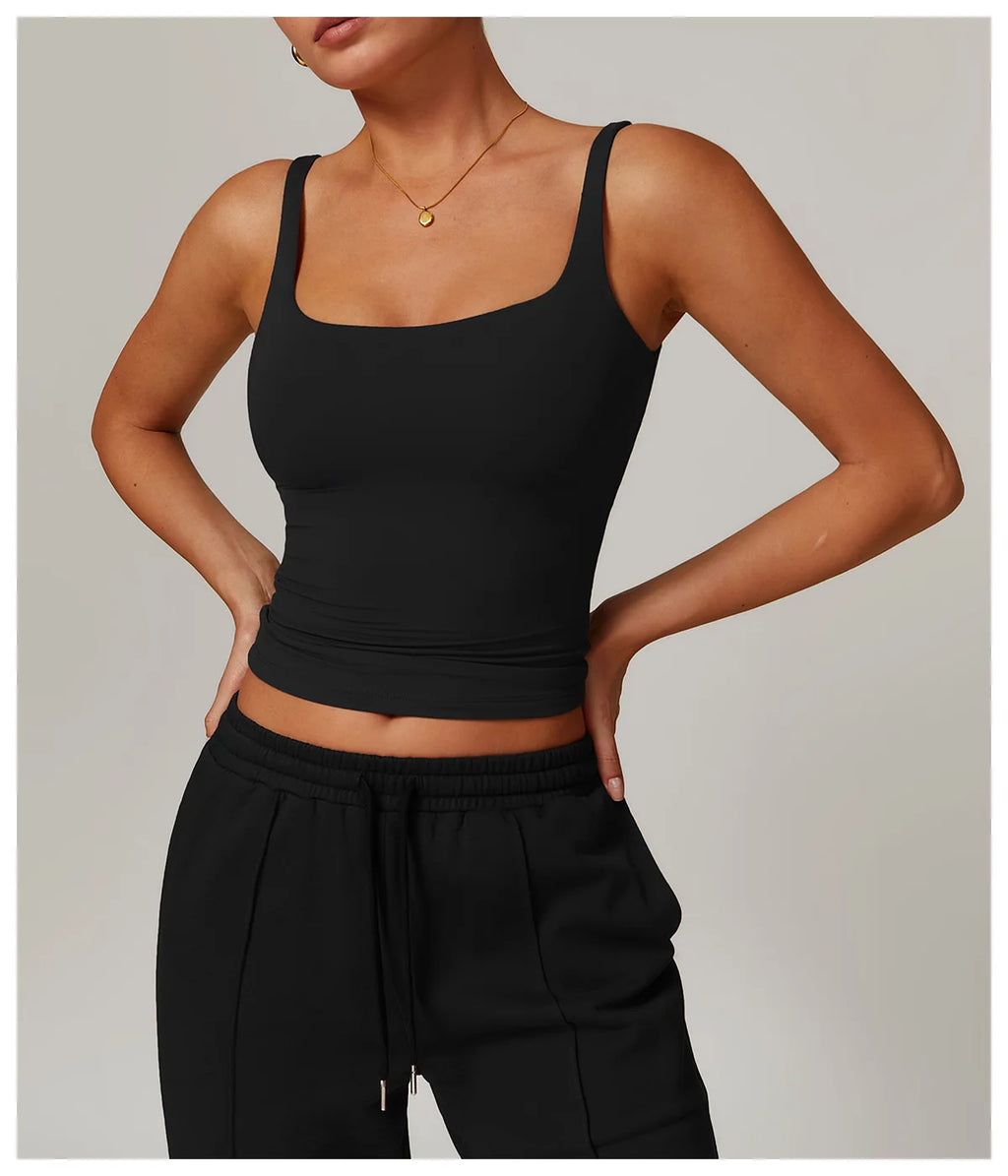 Hearuisavy Summer Women's Sports Bra Square Neck Tight Yoga Tank Top Gym Running Breathable Casual Vest Comfort Fit Workout Top