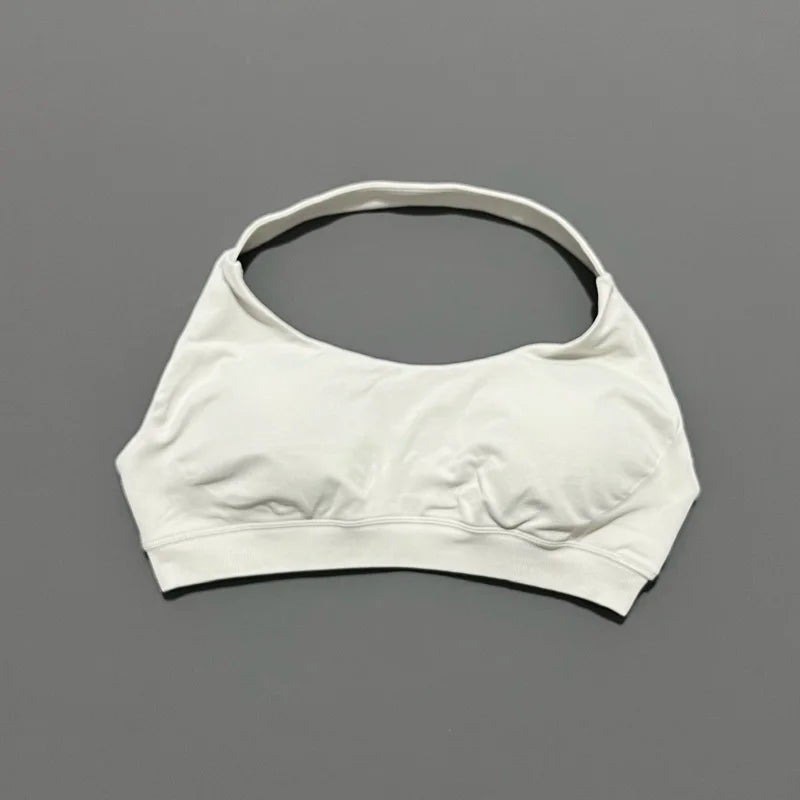 HISTELLO Seamless Halter Sports Bra – Open Back Gym & Yoga Top