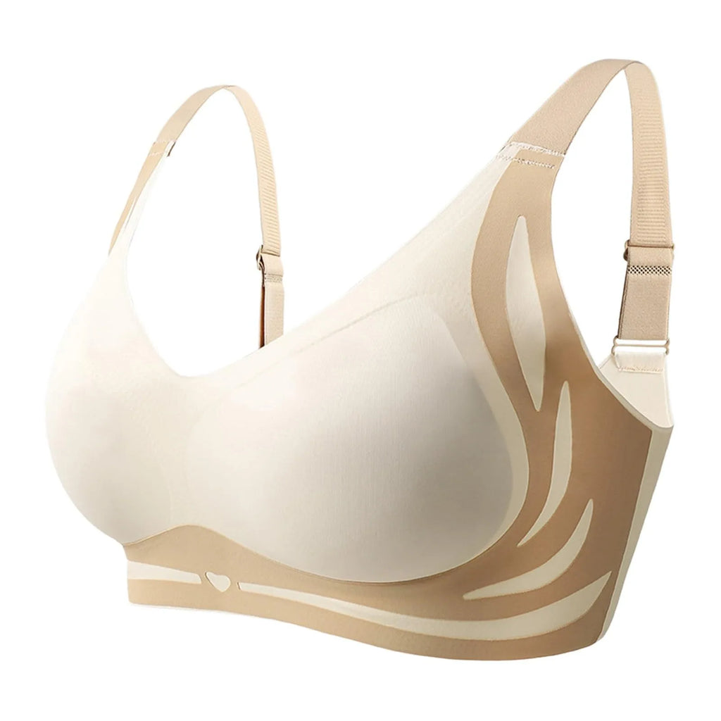 Adjustable V-Neck Wireless Push-Up Bra – Anti-Sagging Cotton Half Cup 34–44