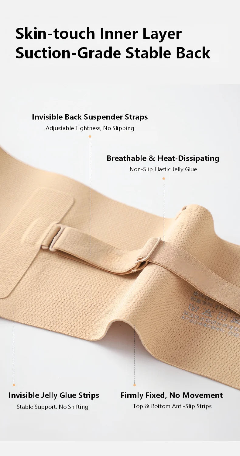 Wireless Strapless Bra Women Double Front Buckle 6Point AntiSlip 3Level 3D Molded Petal Deep V Seamless Multiway Pushup Bra 1PC