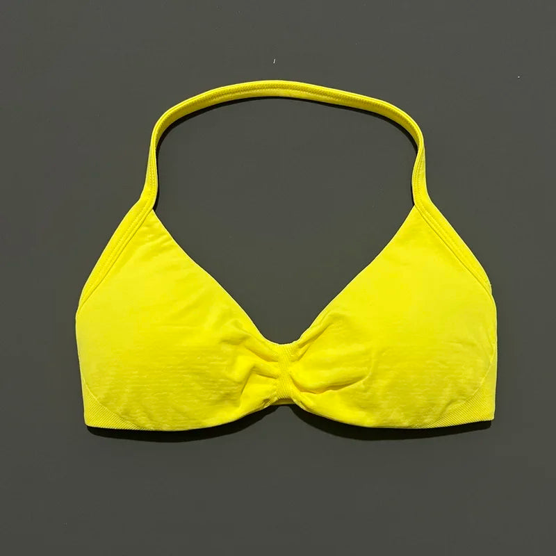 HISTELLO Strappy Sports Bra – High Support Scrunch Push-Up Halter